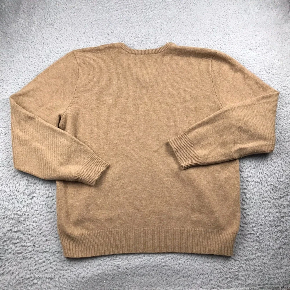 Polo Ralph Lauren Sweater Mens L Tan 100% Lambswool Knit V Neck Pullover